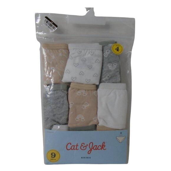 Cat & Jack Girls Bikinis Pack of 9 Size 4 Neutral Colors 100% Cotton - Picture 1 of 3